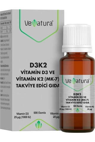 Venatura Vitamin D3 K2 Menakuinon 7 Takviye Edici Gıda 20 ML Venatura Vitamin D3 K2 Menakuinon 7 Takviye Edici Gıda 20 ML