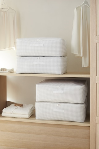 Home Wave 4'lü Büyük Boy Gri Pötikare Baza Altı Hurç Set 62 x 46 x 22 cm