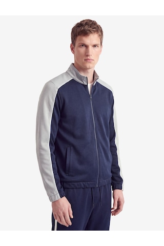 Koton Uzun Kollu Renk Kontrastlı Cepli Dik Yaka Fermuarlı Spor Sweatshirt Lacivert 7wam70029nk