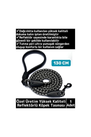Özel Yüksek Kaliteli Ekstra Kalın Dağcı Dokuma İpli Esnek Yansıtma Reflektörlü Köpek Tasması 130 Cm Çok Renkli