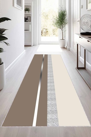 Bej Silver Kaymaz Taban Modern Kesme Rulo Yolluk Halı Vh018n11