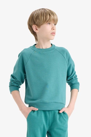 Defacto Bisiklet Yaka Basic Düz Okul Sweatshirt Erkek Çocuk E8415A825AU Yeşil