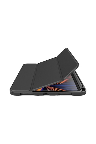 Apple Uyumlu iPad Pro 12.9 2022 M2 Çip Premium Deri Görünümlü Kalemlikli Standlı Silikon Kılıf Lux Kılıf