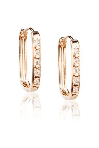 Kadın Kararmaz Çelik Lüks Takı Zirkon Taşlı Oval Halka Kombin Küp Altın