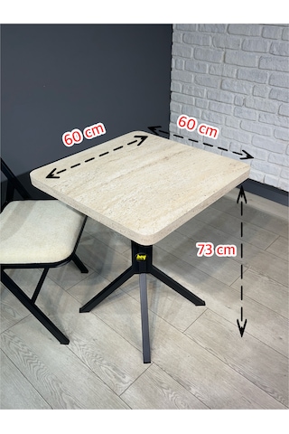 Zeren Kare Traverten Balkon Masası Mutfak Yemek Masası 60 Cm