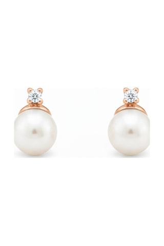Dört Tırnaklı Pırlantalı 0,17 Karat İnci Küpe 11 Mm Rose
