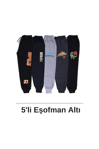 Fyk Kids Baskı Detaylı Cepli Paça Lastikli Erkek Çocuk Eşofman Altı 5'li - Çok Renkli
