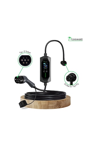 Coswatt Taşınabilir Şarj Cihazı 3.5 Kw / 16a / Tip-2 / Ev Tipi Schuko Fiş / 5m Kablolu / 220v Ac + Taşıma Çantası