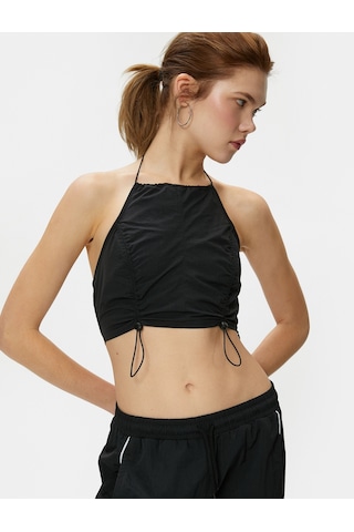 Koton Crop Paraşüt Üst Halter Yaka Stoper Detaylı Siyah 4sal30010ıw 4SAL30010IW999