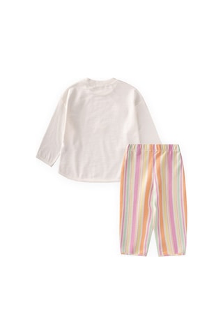 Cigit Oversize T-shirt Pantolon Takım 2-10 Yaş Ekru Turuncu Çizgili