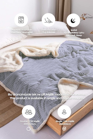 Sherpa Tv Battaniye Tek Kişilik Çizgili Yumuşak Peluş Wellsoft Yatak Örtüsü Gri