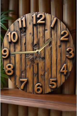 Rustik Ahşap Desenli 3d Görünümlü Mdf Duvar Saati 33 Cm Sdw86 Renkli