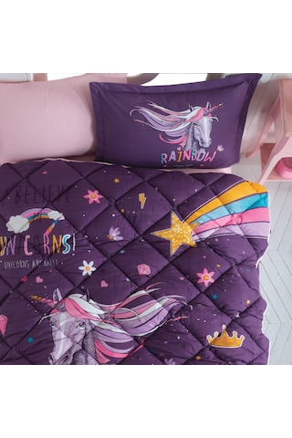 Ranforce 100% Pamuk Tek Kişilik Uyku Seti Rainbow V1 Mor-6189