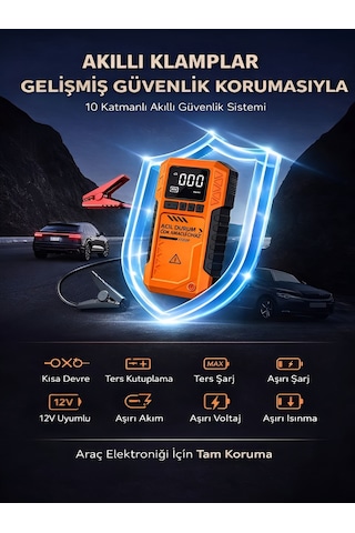 Çantalı 10000mah 150psı Akü Takviyeli Oto Bisiklet Motosiklet Hava Kompresörü Lastik Şişirme Pompası Turuncu