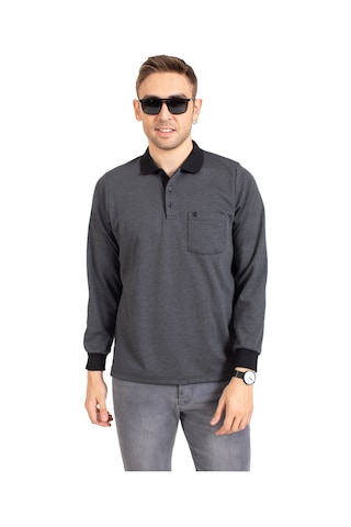 Erkek Orta Yaş ve Üzeri Polo Yaka Cepli Uzun Kollu Fitilli Mevsimlik Sweatshirt 1219-Füme-Füme