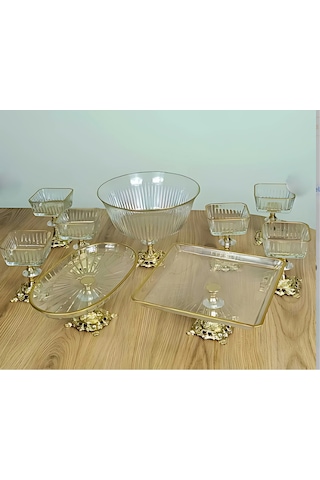 Paşabahçe Gold Detaylı Metal Ayaklı Sunum Ve Servis Seti Kurabiyelik Magnolia Altın