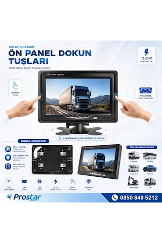 7 İnç Vga Ve 4 Pin Girişli Araç Monitörü Mobil Dvr Uyumlu 12-24v