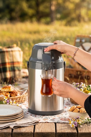 Porsima 2007-1 Çift Katmanlı Paslanmaz Çelik Termos Çay Termosu Su Termosu 2,5lt Inox - Siyah