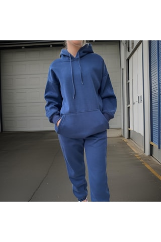 Ceyss Design Unisex Üç İplik Şardonlu Oversize Hoodieli Eşofman Takımı-lacivert Lacivert
