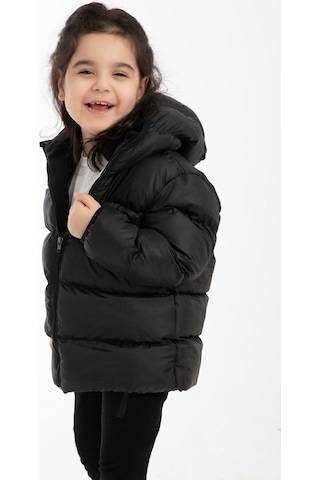 Kız Çocuk Siyah Içi Polarlı Kapüşonlu Su Geçirmez Rüzgara Dayanıklı Şişme Kışlık Mont Siyah