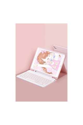 İpad Uyumlu - Pro 11 2024 Kılıf Kc01 Smart Klavyeli Tablet Kılıfı - Pembe - 100 Diğer