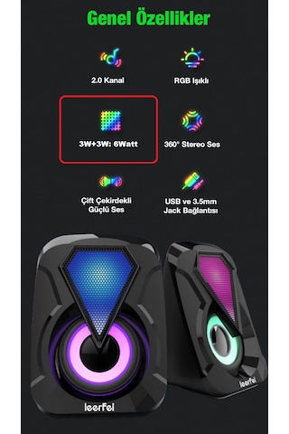 Leefei 1053 Bilgisayar Hoparlörü 1+1 Pc Hoparlörü Usb Speaker Rgb
