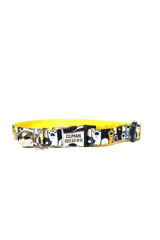 Metal kilitli isimli kedi tasması, kedi isimlik, pati desenli