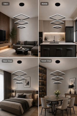 AvizeGO Melo 3'lü Led Sarkıt Avize 3 Renk Kumandalı Siyah