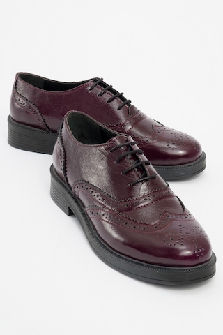 Luvishoes Avra Bordo Rugan Hakiki Deri Kadın Oxford Ayakkabı Bordo