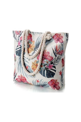 Lichen Büyük Plaj Tote Çanta Fermuarlı Kanvas Bez Çanta Halat Çok Renkli