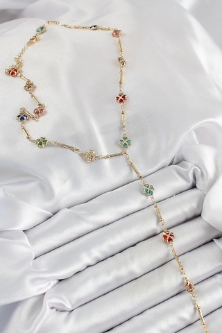 Pirinç Asorti Kalpli Yonca Model Gold Renk Zirkon Taşlı Y Kolye Çok Renkli