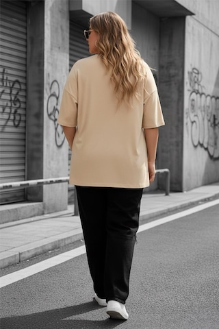 Mily Kadın Büyük Beden Battal Basic Bisiklet Yaka Pamuklu T-shirt Rahat Kesim Unisex Sevgili Kombini Taş Rengi