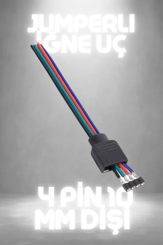 10 Adet Led Bağlantı Konnektör Soket Rgb Şerit Led 4 Pin 10 Mm Dişi Jumperlı İğne Uç