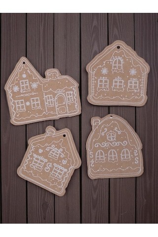 Yılbaşı, Gingerbread Ev Tasarımlı Hediye Etiket & 10m Jüt İp Seti