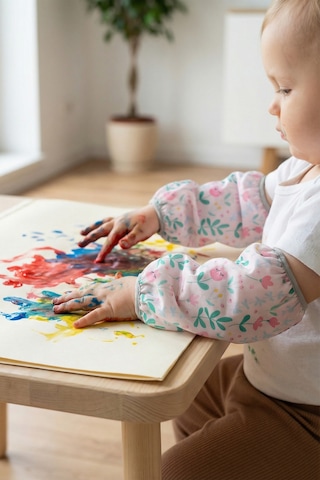 Sıvı Geçirmez Lastikli Bebek Mama Beslenme Kolluğu Seti Çocuk Aktivite Etkinlik Kol Kılıfı Flowy