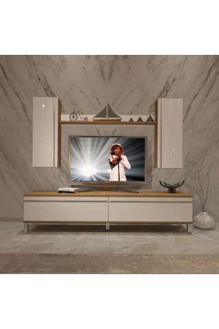 Decoraktiv Eko 7 Mdf Std Krom Ayaklı Tv Ünitesi Tv Sehpası Pera - Beyaz