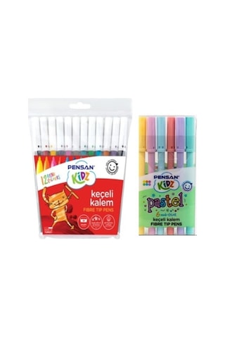 Pensan Keçeli Kalem Seti 12 + 6 Adet Canlı ve Pastel Renkler