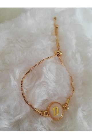 Altın Sedef Ayarlanabilir Kadın Gold Asansörlü D Harf Bileklik Renkli