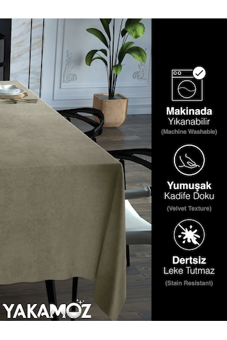 Kum Beji Kadife Dokulu Masa Örtüsü Dertsiz Velvet Touch Serisi Kum Beji