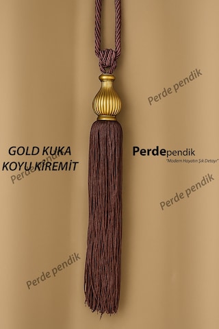 Modern Fon Perde Toplama Aparatı K Kiremit Kornişe Takmalı Tavan Braçolu, Perde Aksesuarı 1 Adet Gold Kuka - Koyu Kiremit