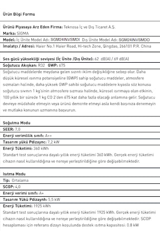 Sigma SGM24INVSMD Sigma Exclusive Inverter Klima Salon Tipi 24.000 BTU SMD