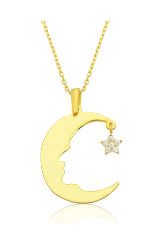 Gümüş Ay Yıldız Atatürk Silüeti Kolye (203761703)