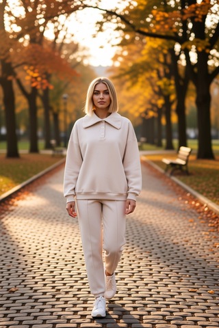 Benerly Kadın Polo Yaka Düşük Kol Örme Sweatshirt Fonksiyonel Dayanıklı K Taş