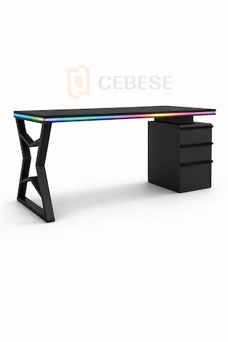 Bilgisayar Masası + Rgb Led - 170 65 77 Cm Kumandalı Ve Telefon Kontrollü Siyah