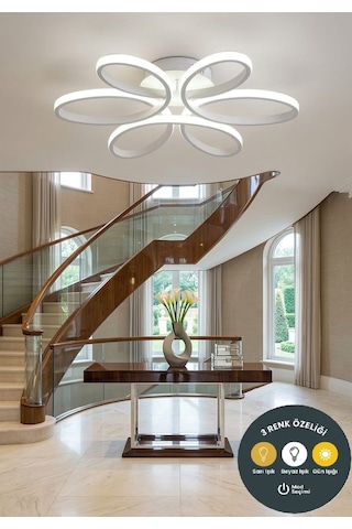 Yonca 6 Lı Beyaz Plafonyer Kumandalı 3 Renkli Salon, Mutfak, Çocuk Odası İçin Modern Led Avize