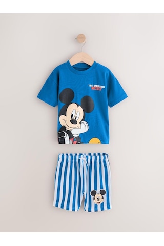 Erkek Çocuk Mickey Çizgili Şortlu Takım Mavi