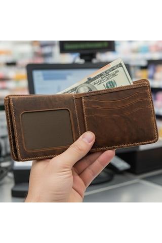 Luqa Leather Hakiki Deri El Yapımı Erkek Cüzdanı Minimalist Tasarım Kartlık Kahverengi Açık Kahverengi