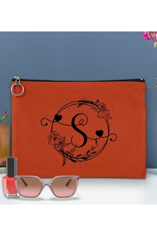 Bk Gift Kişiye Özel Harfli Astarlı Kiremit Portföy Çanta 30x21cm, Baskılı El Çantası, Organizer Çanta Haki
