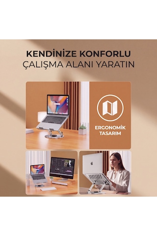 Laptop Notebook Tablet İçin Metal Stand Ayarlanabilen 360 Derece Dönebilen Ergonomik