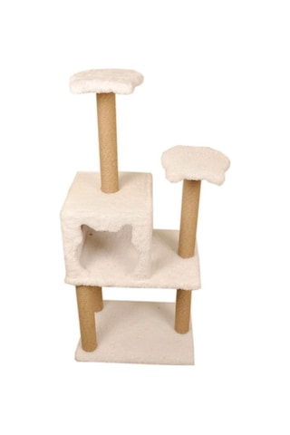Pribor Üç Katlı Yuvalı Lüx Kedi Tırmalama Platformu Ve Kedi Oyun Evi Beyaz 118 Cm
